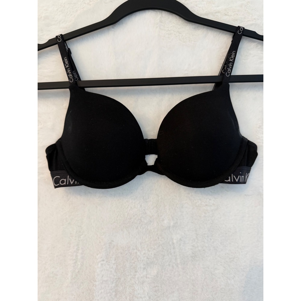 Calvin Klein Modern Cotton Push-Up Bra Black Underwire Logo Band 34B QP1348S
